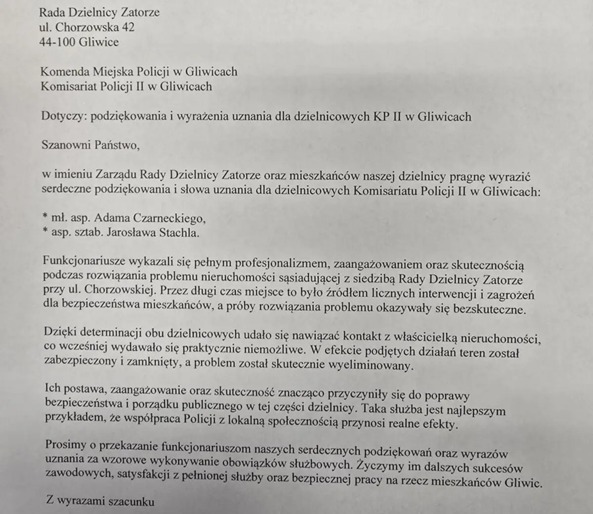 Mieszkańcy wyrazili uznanie dla pracy gliwickich dzielnicowych