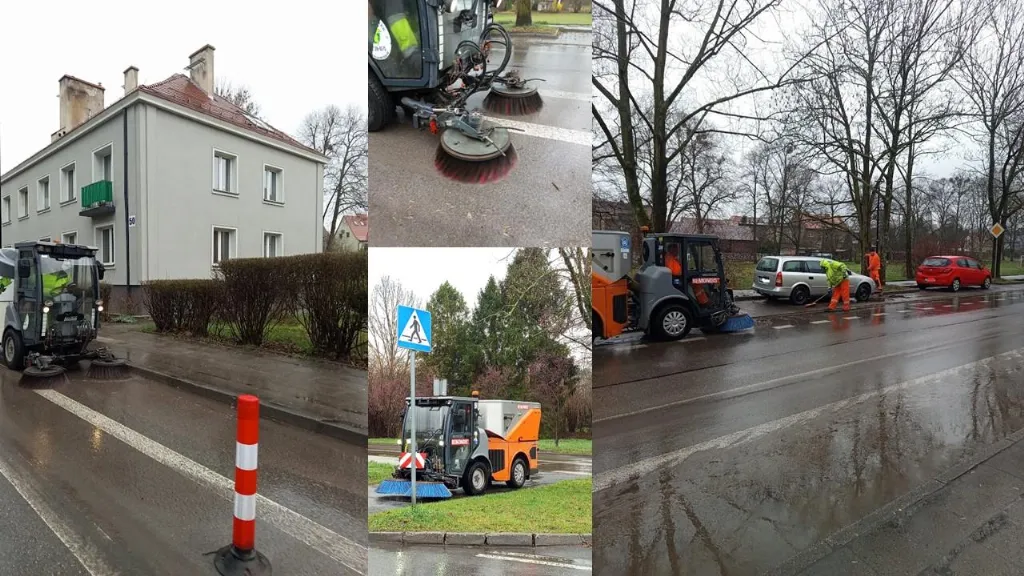 Gliwice sprzątają mimo deszczu. Trwa intensywne doczyszczanie ulic i chodników