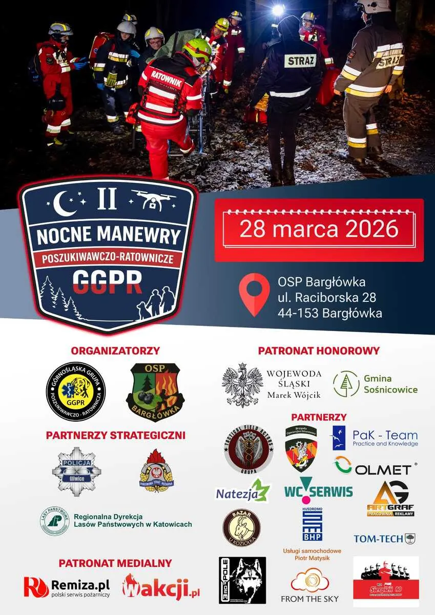 Nocne ćwiczenia poszukiwawczo-ratownicze w Bargłówce i okolicach