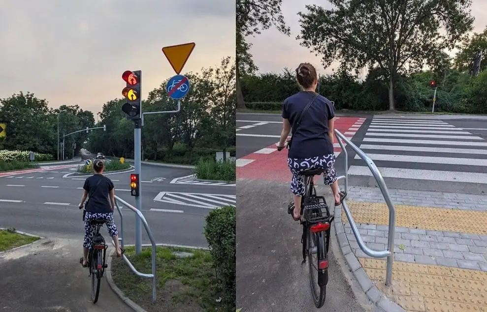 Nowe podnóżki dla rowerzystów na skrzyżowaniu Orlickiego i Wyspiańskiego