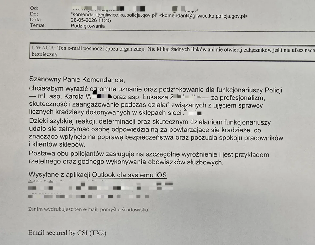 Podziękowania dla policjantów za efektywność i profesjonalizm