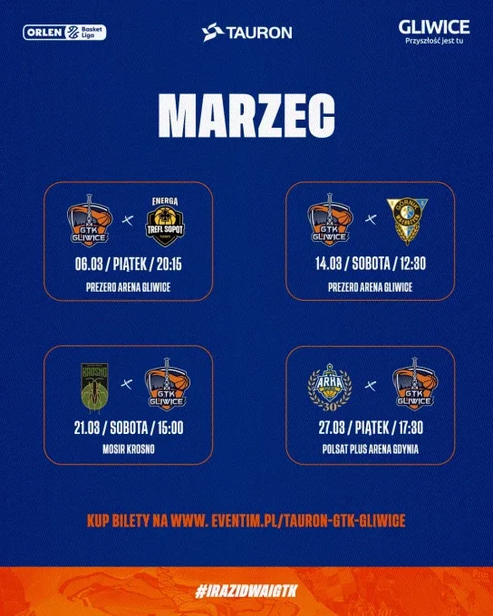 Rozkład meczów TAURON GTK Gliwice na marzec 2026